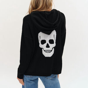 Six/Fifty graphic skull hoodie black knit hooded sweater graphic women's size XS